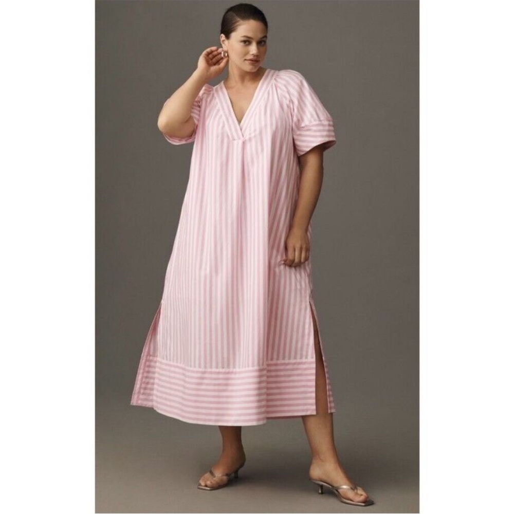 Maeve Anthropologie Puff Sleeve V neck  Midi Kaftan Dress